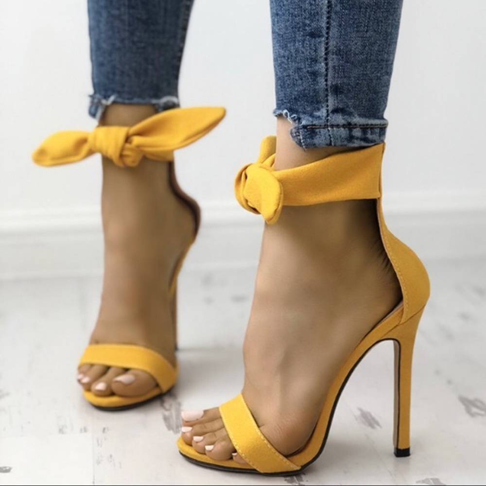 Peep Toe Thick Strap Ankle Tie Stiletto Sandals